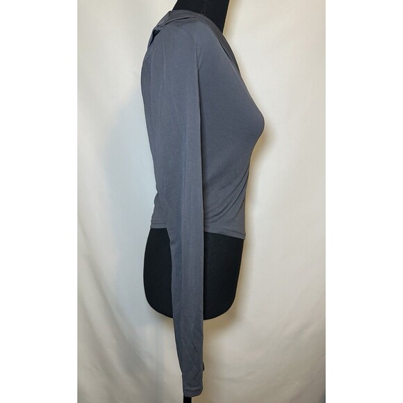 Edikted Fold Over One Shoulder Dark Gray Long Sleeve Top Asymmetrical MEDIUM NWT - Picture 4 of 9